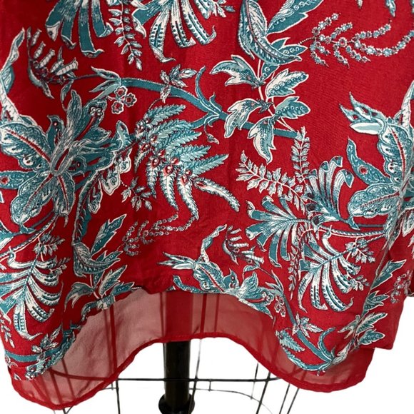 Loft One Shouldered Red Floral Dress Size Large - Picture 7 of 15